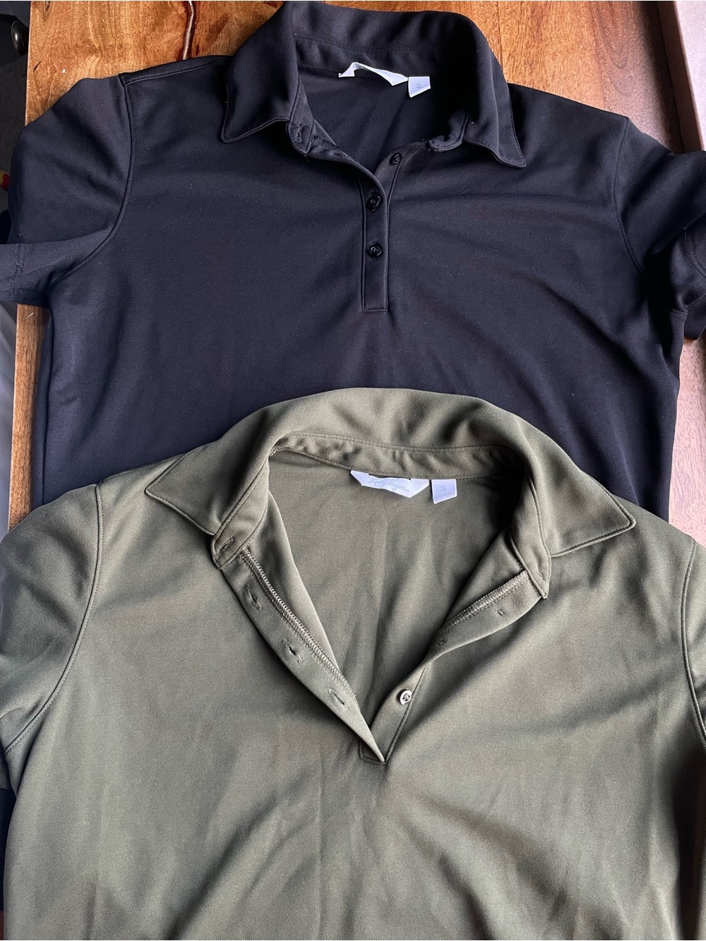 Lady Hagen Black and Olive Green Button-Down Polo Tops